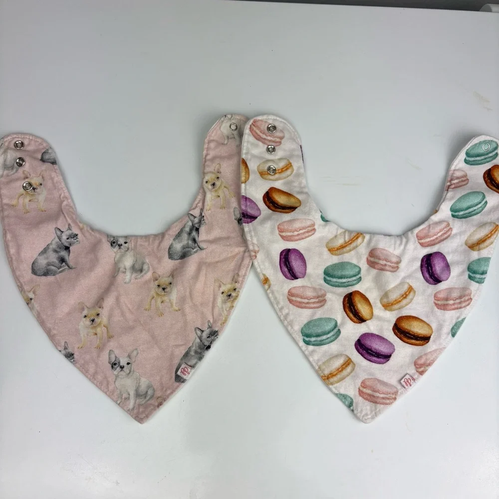 Posh peanut two cotton drool bibs pink french bulldogs and white macarons